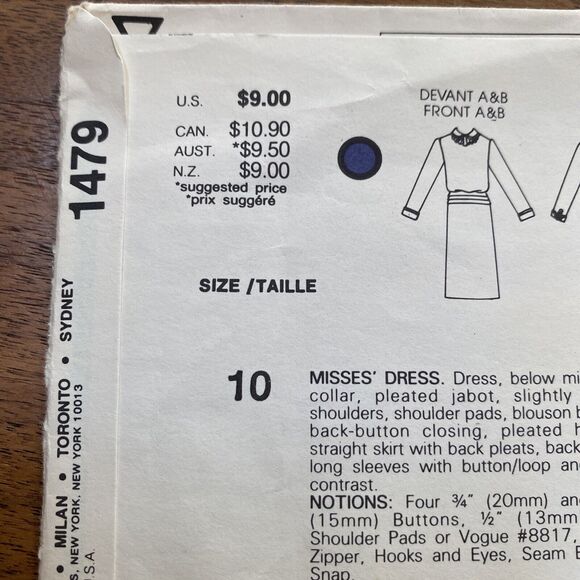 Vintage Vogue Sewing Pattern 1479 American Designer Albert Nipon Dress Size 10 - Picture 6 of 11